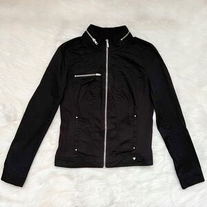 Guess Black Zip-Up Long Sleeve Fitted Jacket with Silver Zippers Women’s Size M